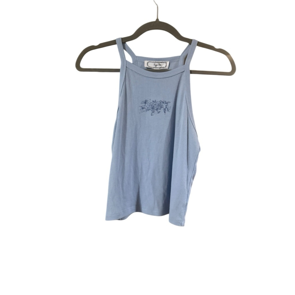 Women's Hippie Rose Blue Ribbed Tank Top M - Picture 9 of 10